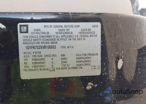 2009 Cadillac Escalade Standard z USA, uszkodzony, nr VIN 1GYFK232X9R106603